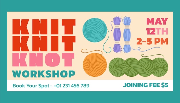 Vector hand drawn knitting workshop banner