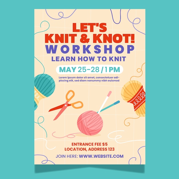 Vector hand drawn knitting workshop poster