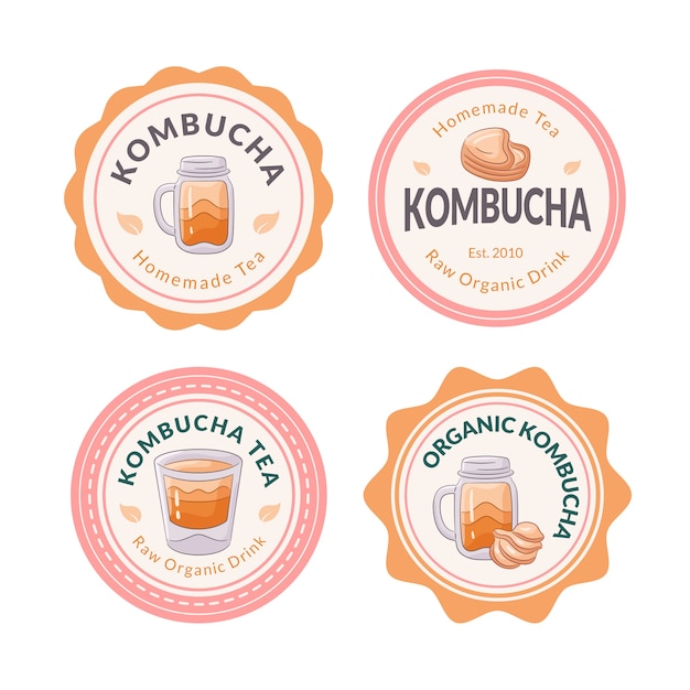 Vector hand drawn kombucha label collection