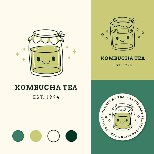 Vettore design del logo kombucha disegnato a mano