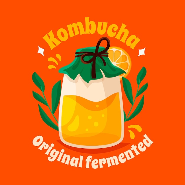 벡터 손으로 그린 kombucha 로고 템플릿