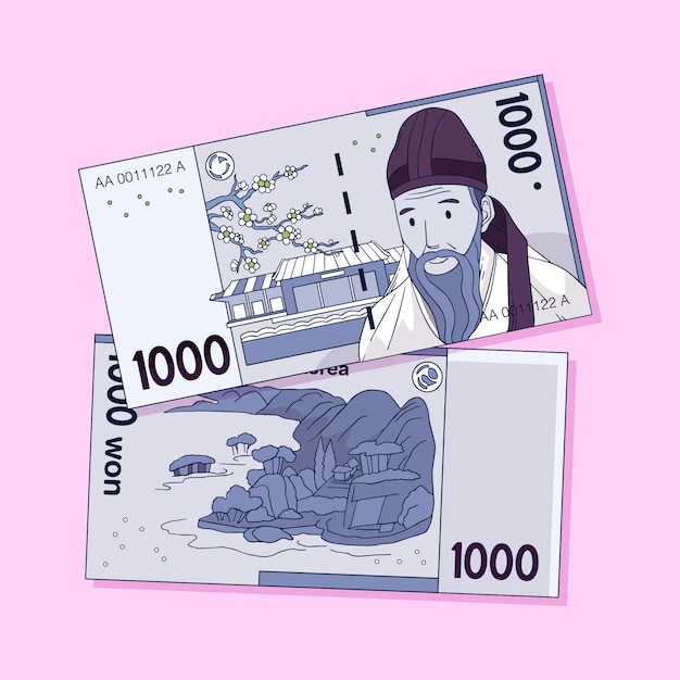 Vector hand drawn korean money illustration