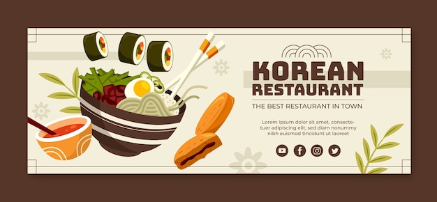 Vettore copertina facebook del ristorante coreano disegnato a mano