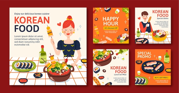 hand drawn korean restaurant instagram posts