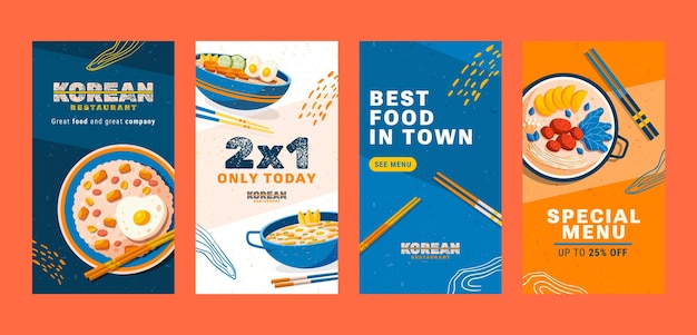 Vector hand drawn korean restaurant instagram stories