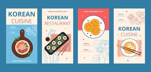 ベクトル 手描きの韓国料理店instagramストーリー