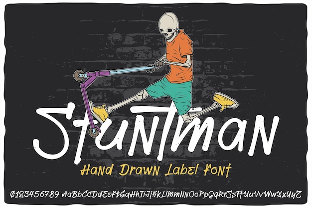 Vector hand drawn label font named stuntman