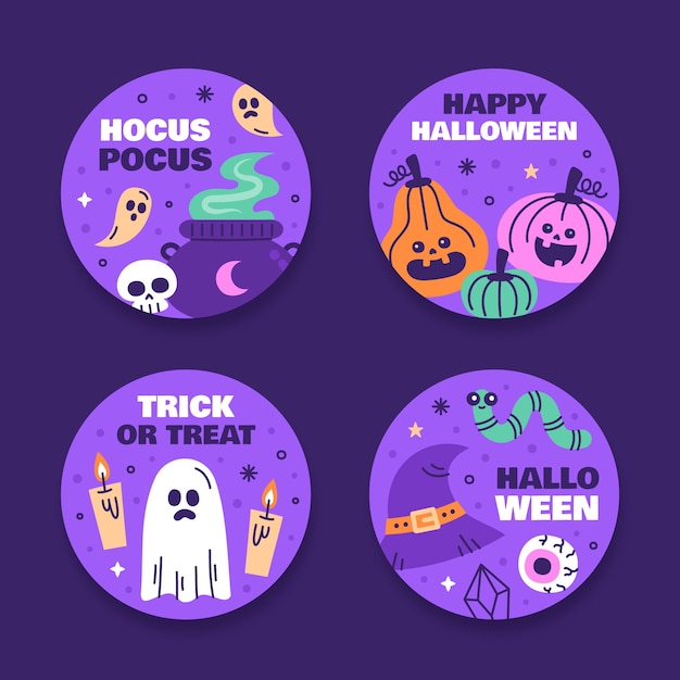 Vector hand drawn labels collection for halloween celebration