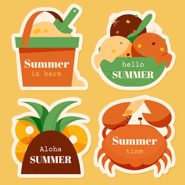 Vector hand drawn labels collection for summertime season