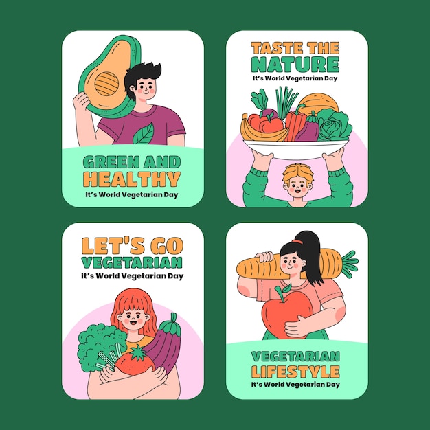 Hand drawn labels collection for world vegetarian day celebration