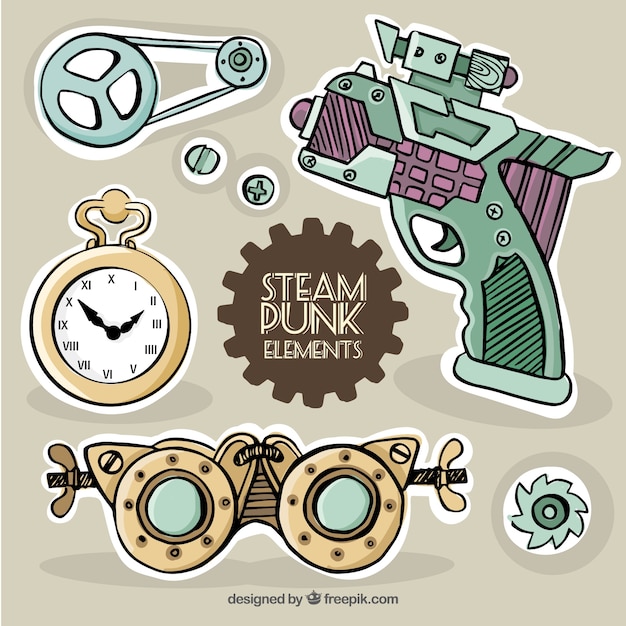 Vector hand drawn labels in steampunk style