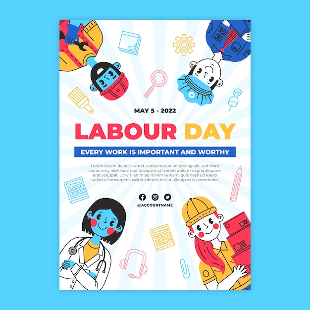 Vettore modello di poster per la festa del lavoro disegnato a mano