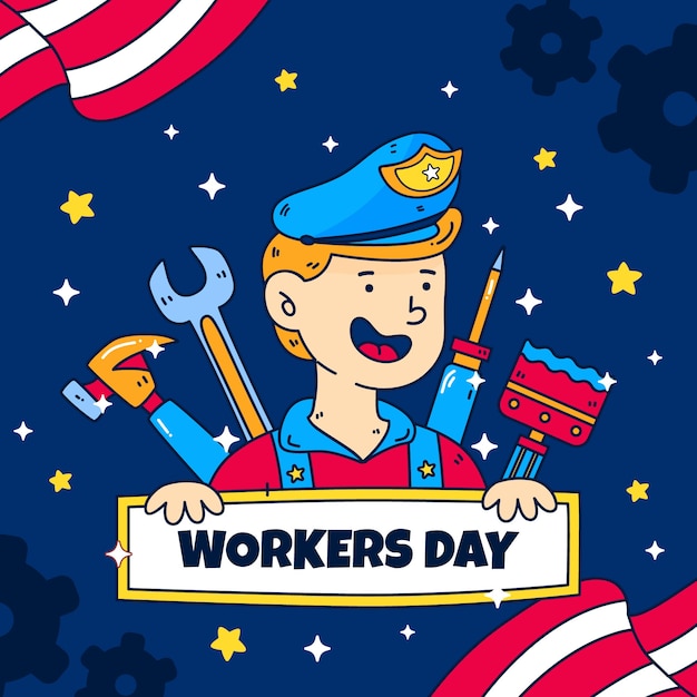 Vector hand drawn labour day illustration