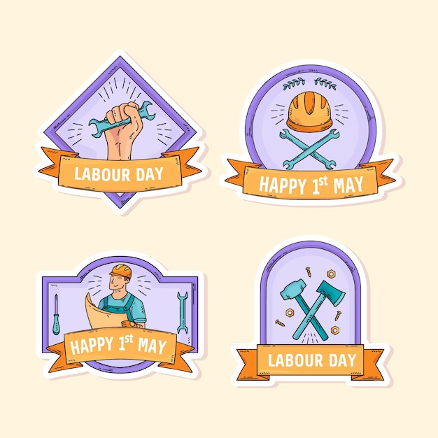 Vector hand drawn labour day sticker collection