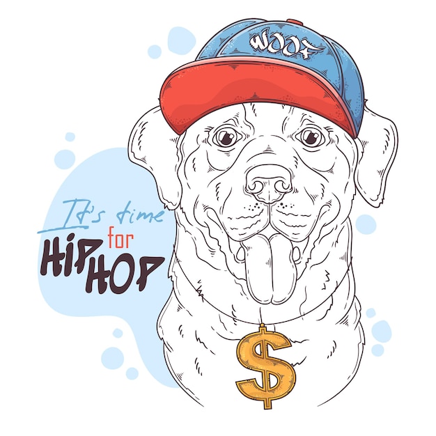 Vector hand drawn labrador retriever rapper dog