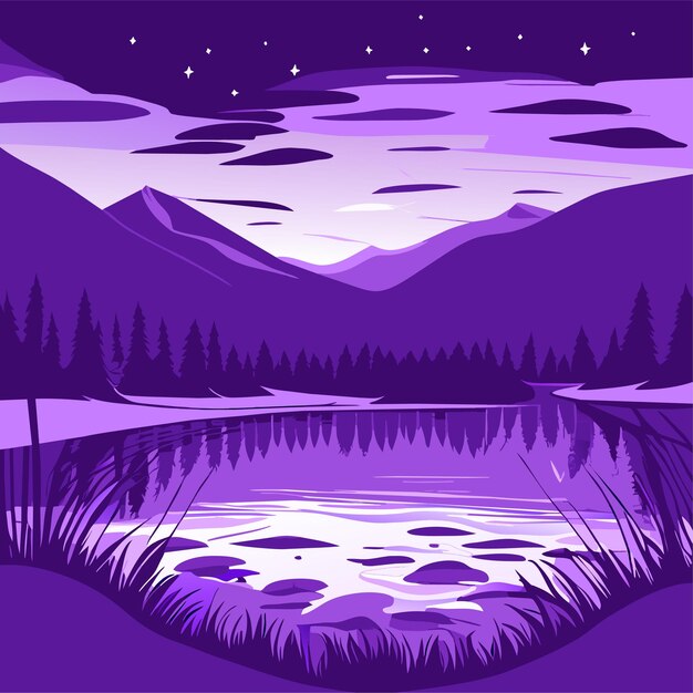 Vector hand drawn lake scenery and nature scene