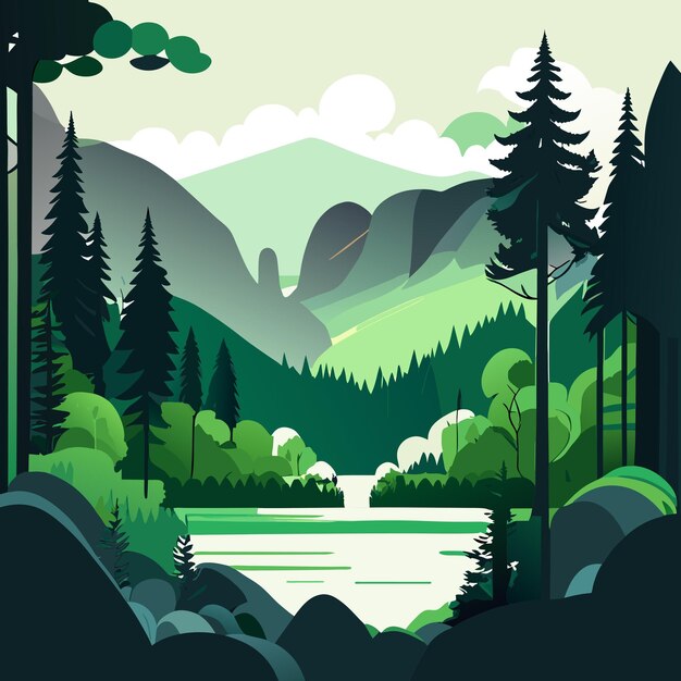 Vector hand drawn lake scenery