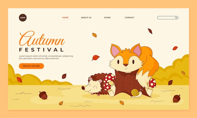 Hand drawn landing page template for autumn season