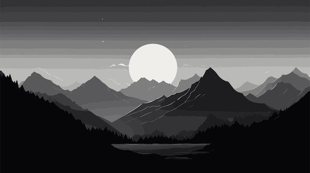 Vector hand drawn landscape black and white