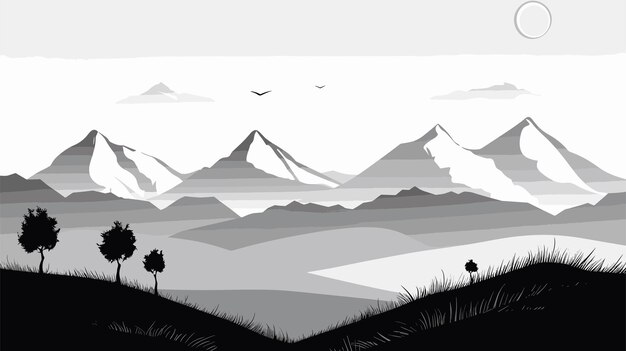 hand drawn landscape black and white