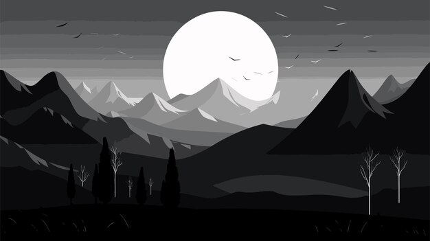 Vector hand drawn landscape black and white