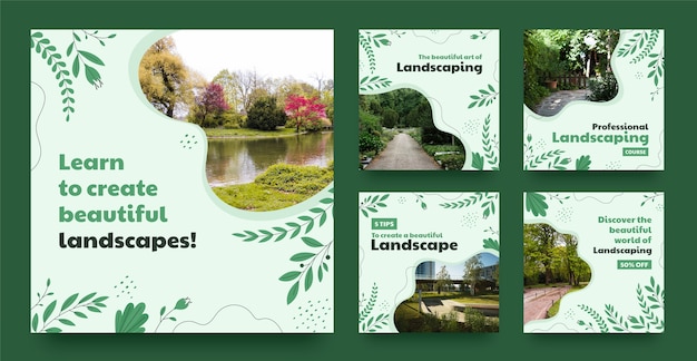 Hand drawn landscaping service instagram posts