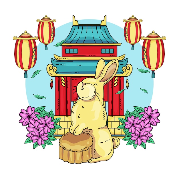 Vector hand drawn lantern festival illustration