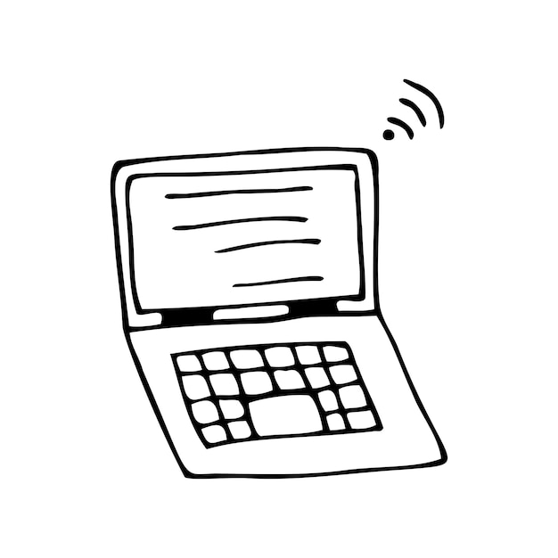 Hand drawn laptop on a white isolated background