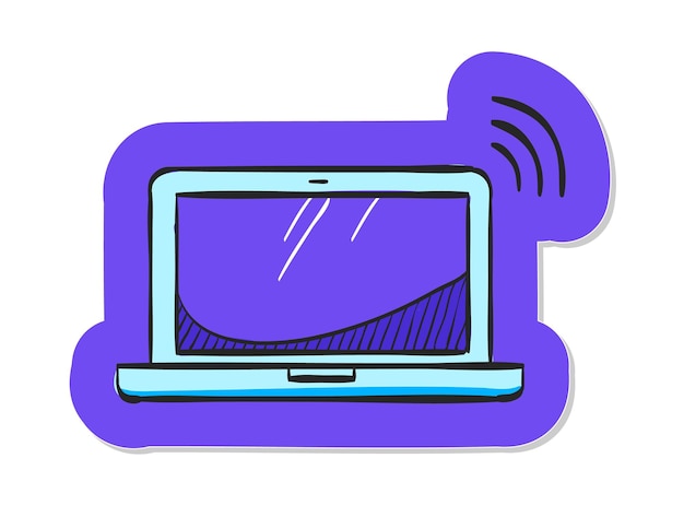 스티커 스타일 벡터 일러스트 레이 션에 손으로 그린 노트북 아이콘