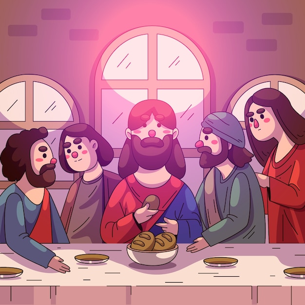 Vector hand drawn last supper illustration for easter holiday