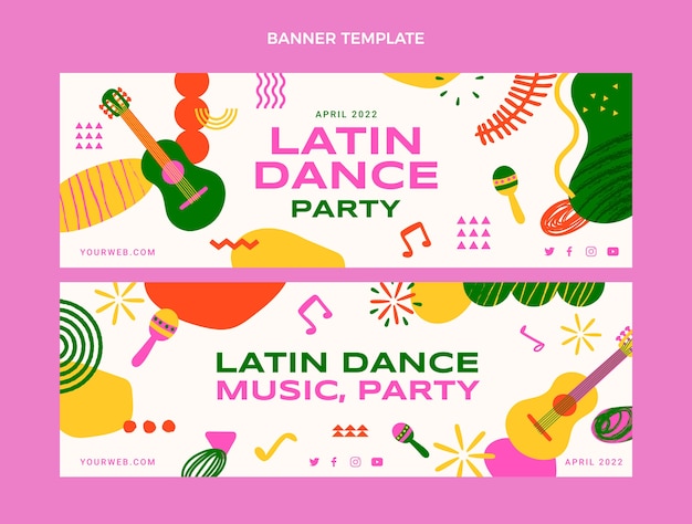 Hand drawn latin dance party horizontal banners