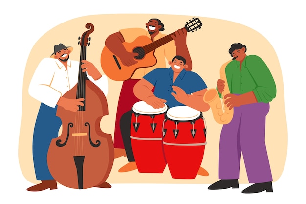 Illustrazione disegnata a mano della banda di musica latina