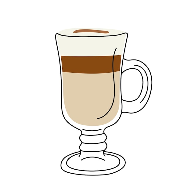 Hand drawn latte coffee in glass mug