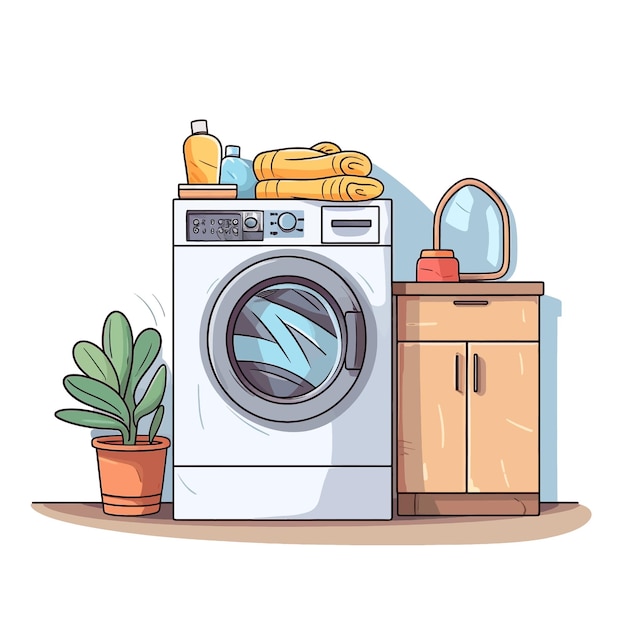 Hand drawn Laundry room cartoon vector illustration clipart white background