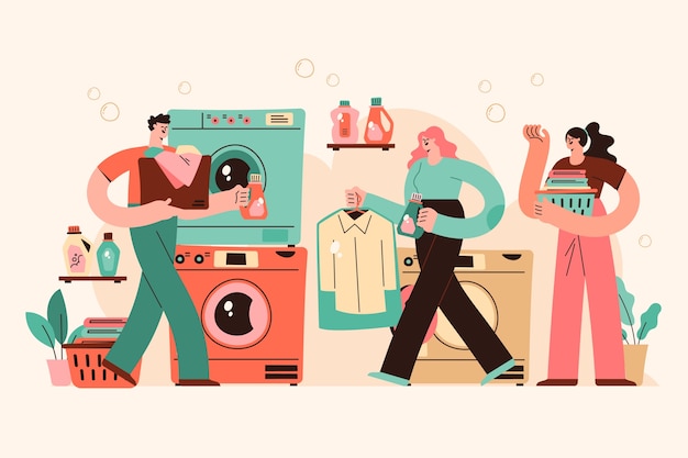 Vector hand drawn laundry service illustration