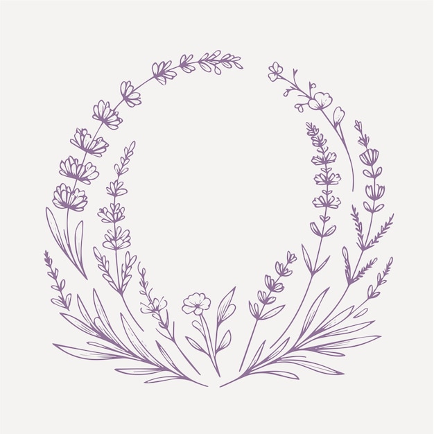 Vettore ghirlanda floreale di lavanda disegnata a mano isolata su sfondo bianco illustrazione vettoriale.