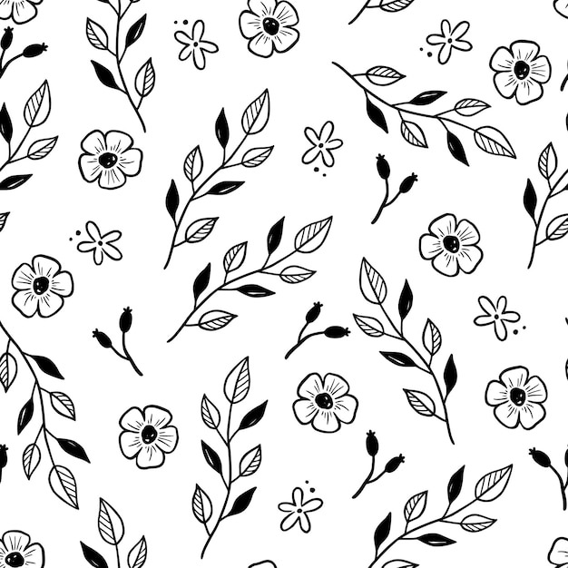 Hand drawn leaf flower seamless pattern Doodle simple froral style Leaf background vector illustration