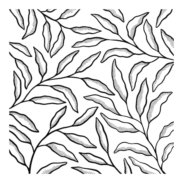 白地に手描きの葉模様