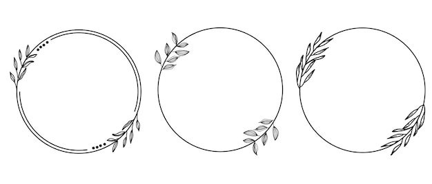 Hand drawn leaf wreath garden frame set