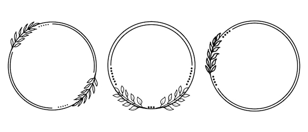 Vector hand drawn leaf wreath garden frame set