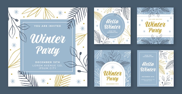 Hand drawn leaves winter party instagram posts