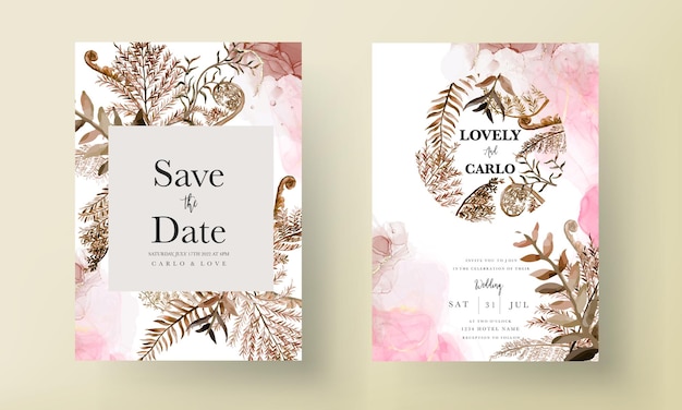 ベクトル 手描きの葉の花輪の招待カードのデザイン