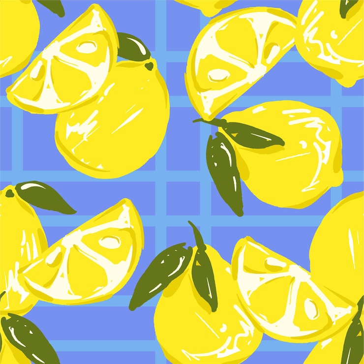 Vector hand drawn lemon background pattern seamless