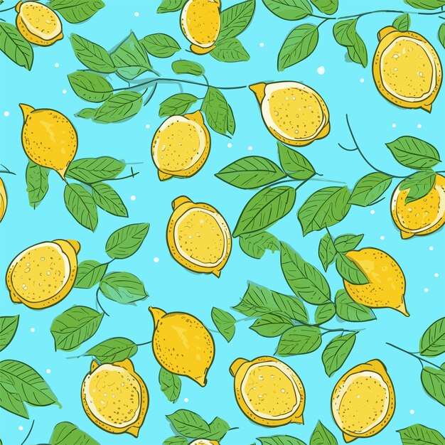 Hand drawn lemon seamless patterns