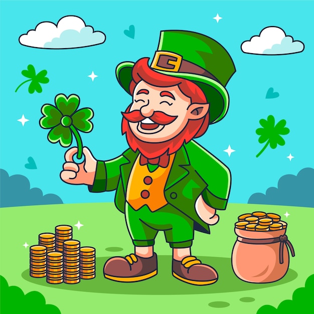 Vettore illustrazione di cartoni animati di leprechaun disegnati a mano