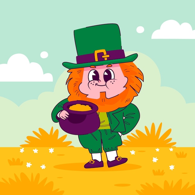 Illustrazione di cartoni animati di leprechaun disegnati a mano.