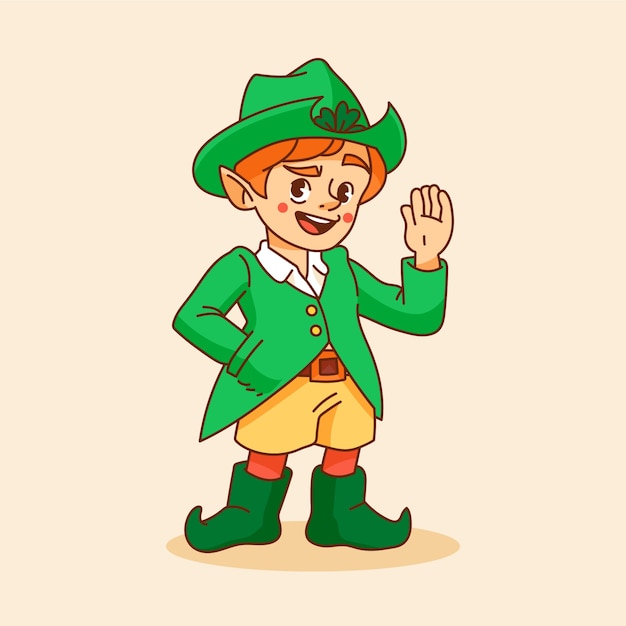 Vettore illustrazione di cartoni animati di leprechaun disegnati a mano.