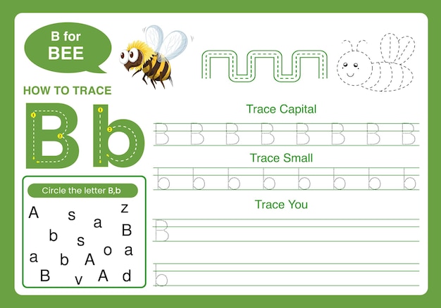 Hand drawn letter tracing worksheet template