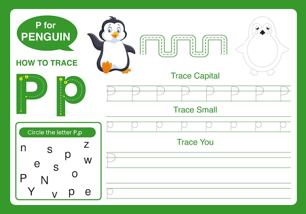 Hand drawn letter tracing worksheet template