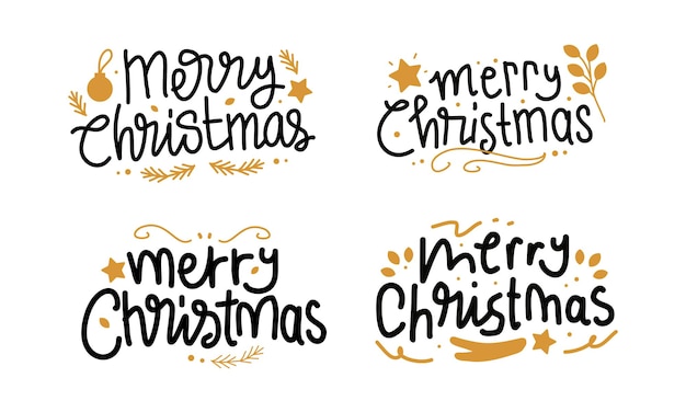 Hand drawn lettering collection set of christmas theme